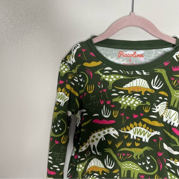 Piccolina Long Sleeve Dinosaur Print Cotton Dress, 6 - Picture 4 of 9